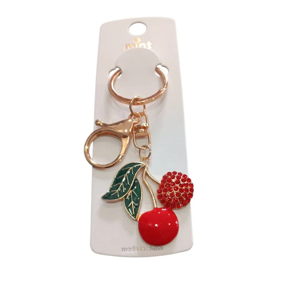 Bling Rhinestone Cherry Keychain Purse Backpack Charm